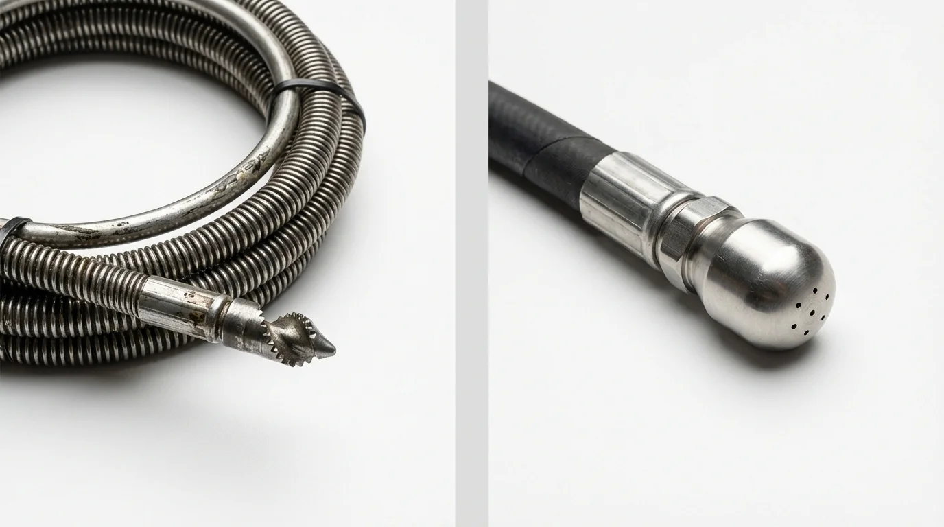 Drain snake cable and hydro jetting nozzle used for drain cleaning in Ossining, NY